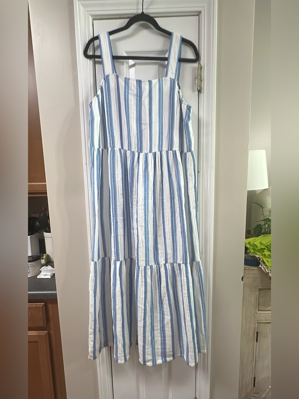 J. Jill NWT Light Blue and White Striped Tiered Maxi Dress pit-pit 21 (mix41) - Picture 2 of 8